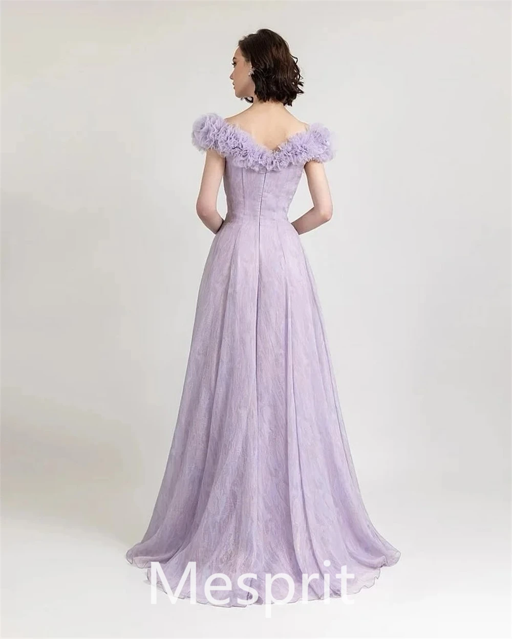 Customized Mesprit Exquisite Fashion V-neck A-line Evening Dresses Flower Contoured Organza Floor Length Custom Dress