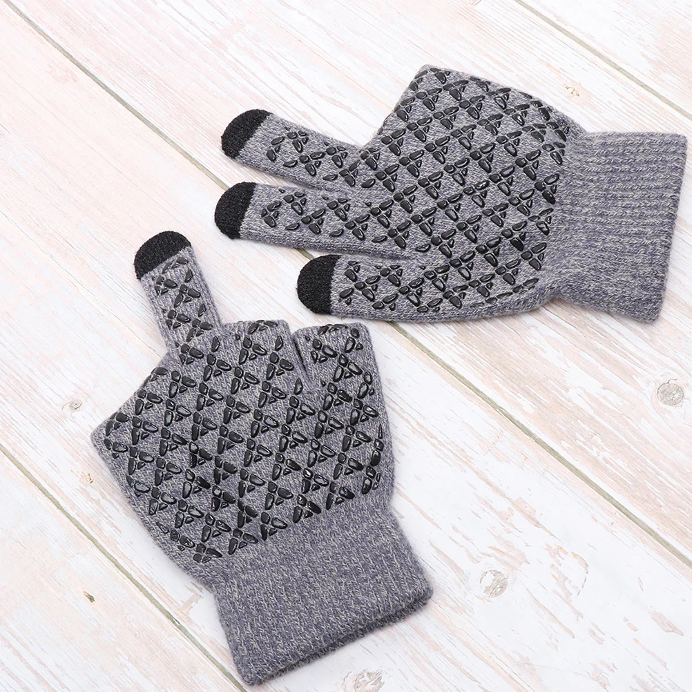 

2Pairs Warm Screen Touch Gloves Thick Knitted Outdoor Windproof Anti-Slip Gloves for Cold Weather Winter Use Grey Black