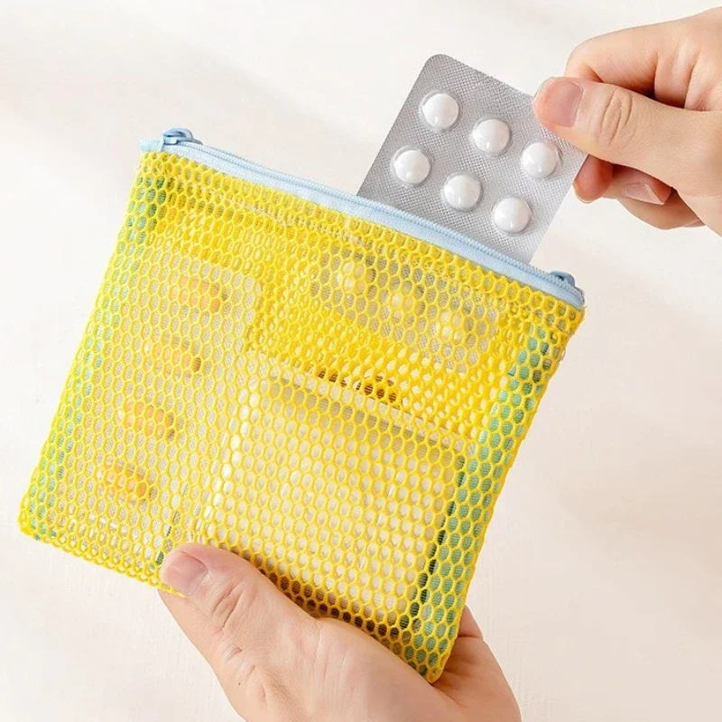 Zipper Mesh Makeup Storage Bag Ultra Light  Visible Colored Wome Make Up Pouch Durable Cosmetic with Handle Coin Bag