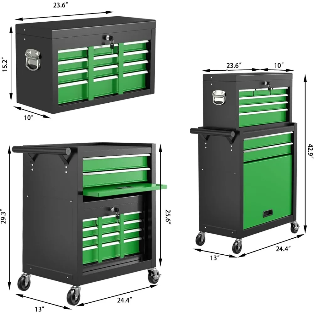 Gabinete de herramientas con ruedas de 4 cajones de alta resistencia con capacidad de 580 lb - Azul, soluciones de almacenamiento