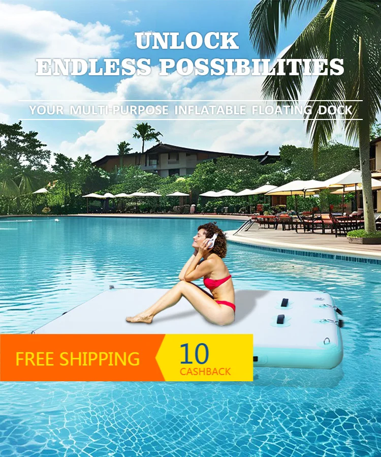 6×5ft Summer Family Inflatable Floating Dock Platform Non‑Slip Water Platform Equipped With Rope Ladder For Pool Vacation