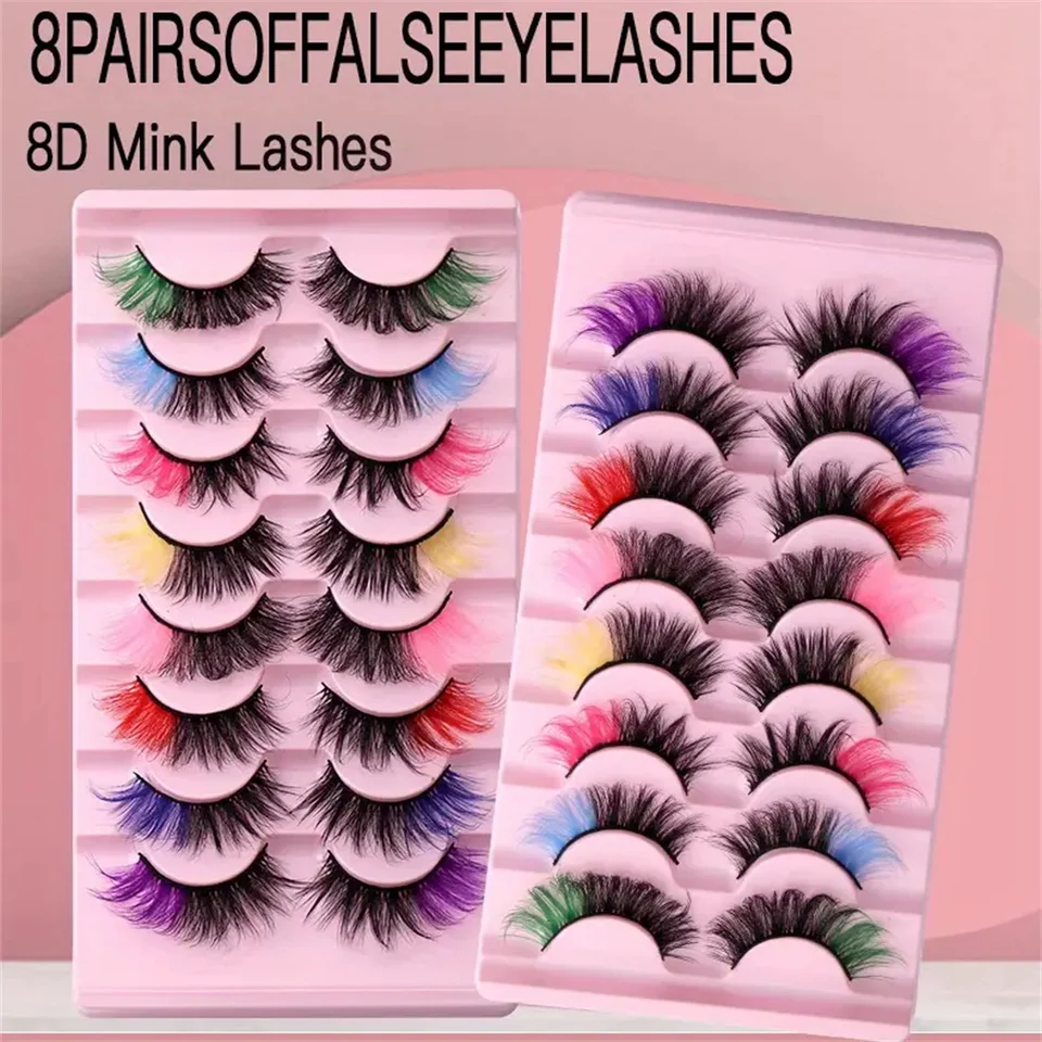 8 pares de pestañas postizas de colores de alta calidad, pestañas individuales que crean una personalidad diferente, extensiones de pestañas 5