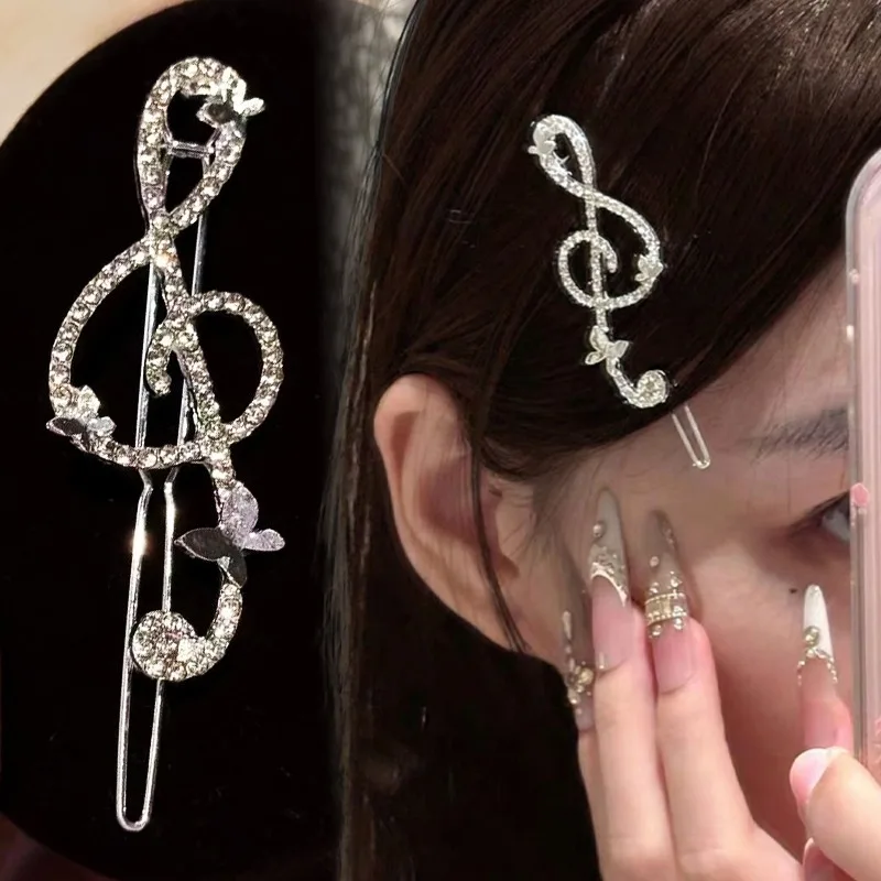 

Rhinestone Hair Clips Butterfly Y2K Musical Note Hairpin Silver Gold Alloy Women Girl Elegant Cute Korean Style Hairpin Headwear