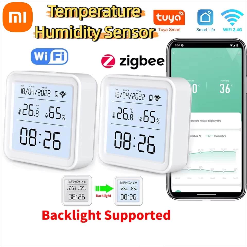 XIAOMI Tuya Zigbee WiFi Sensor Kelembaban Suhu Higrometer Detektor Termometer Gaya Hidup Pintar Remote Control 2025 Baru