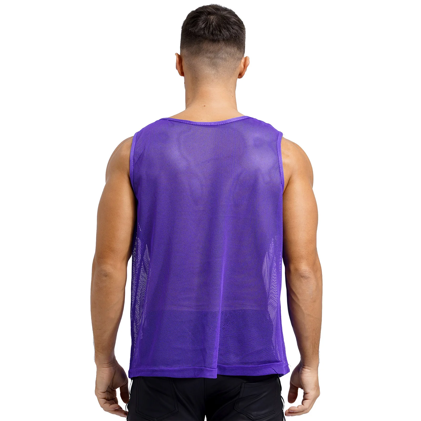 Men Hollow Out Mesh Sports Training Vest Team Sportswear Sleeveless See Through Muscle Tank Top Clubwear Beachwear Holiday