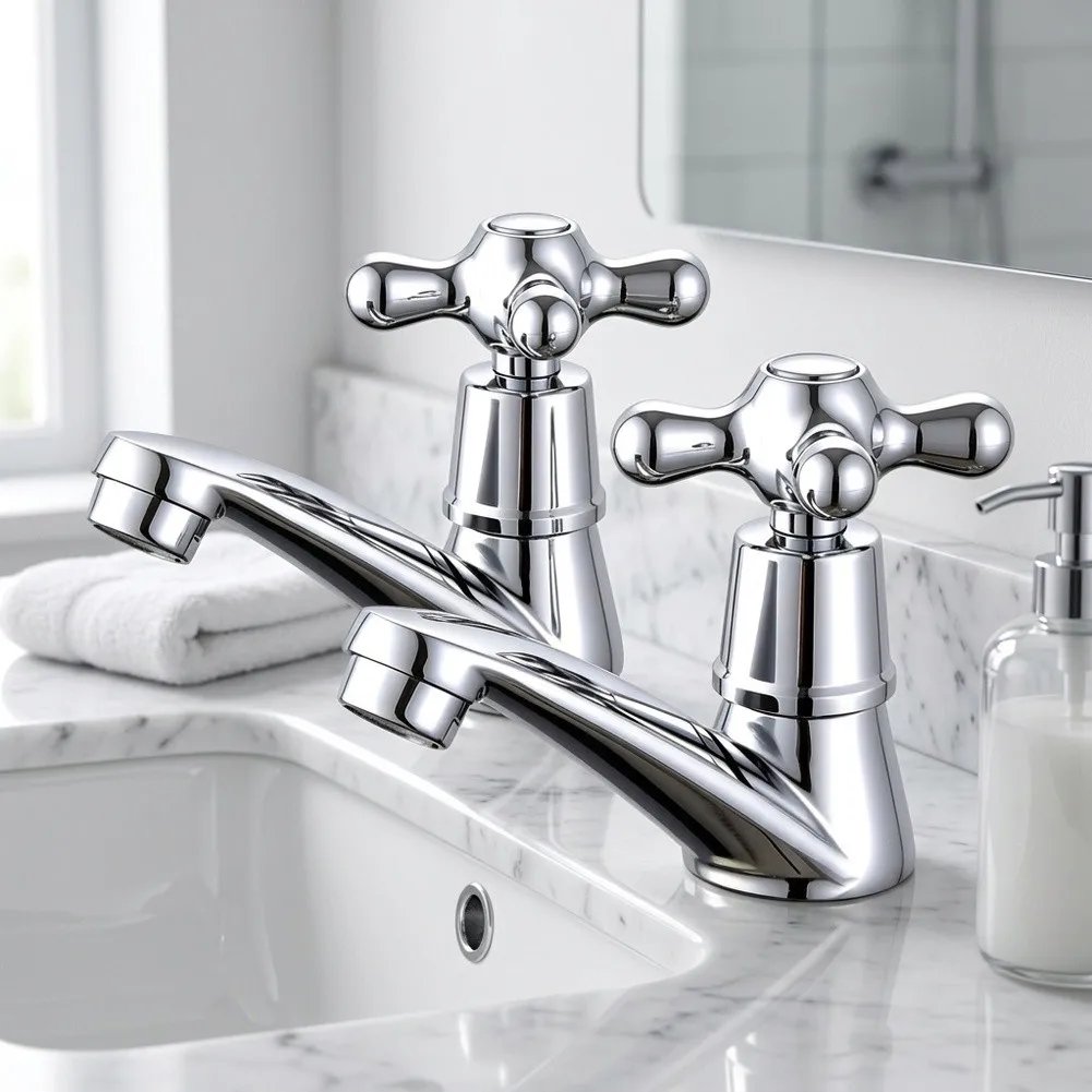 Hot Cold Mixer Twin Bathroom Faucet Built-in Copper Core Leak-resistant Design Ergonomic Lever For Daily Washing Routine