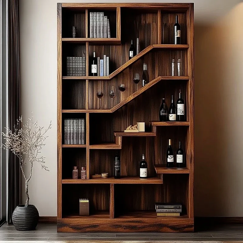 Wabi Sand Wind Solid Wood Natural Edge Bogu Rack Tea Room Tea Set Storage Rack Tea Table Shelf Duobao Storage Rack