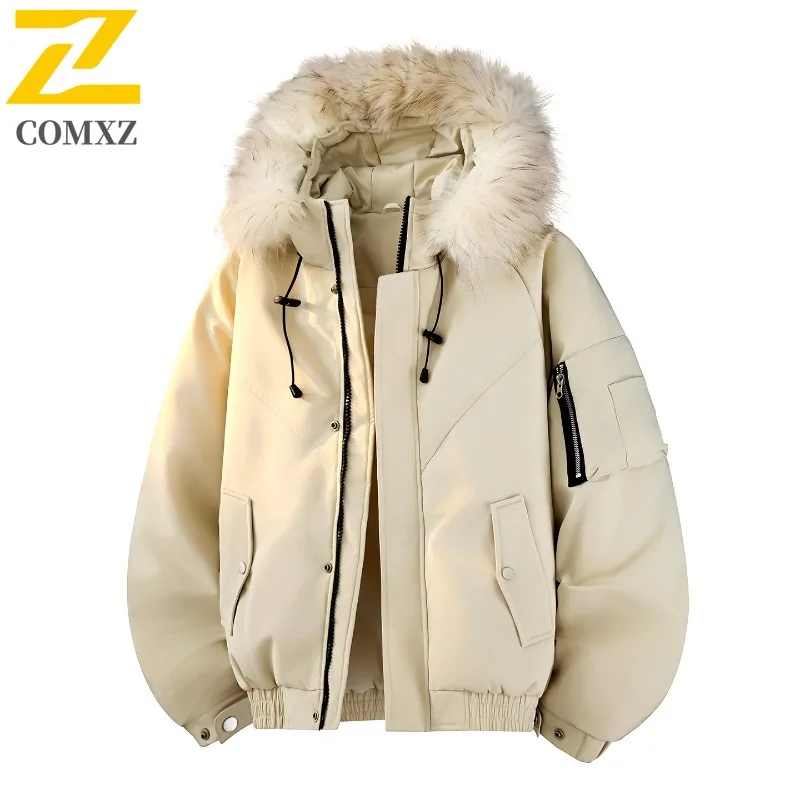 COMXZ Puffer Jacket Men Hooded Solid Color High Quality Warm Loose Snow Padding Coat 2025 Designer Bread Jacket Men's Clothing