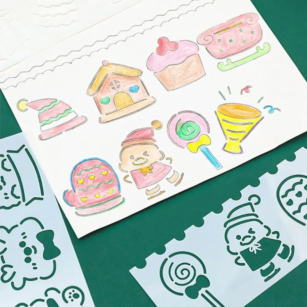 Out Lace Ruler Copy Stencil Merry Christmas Drawing Templates Ruler Students Stationery School Supplies Painting Stencil Tools