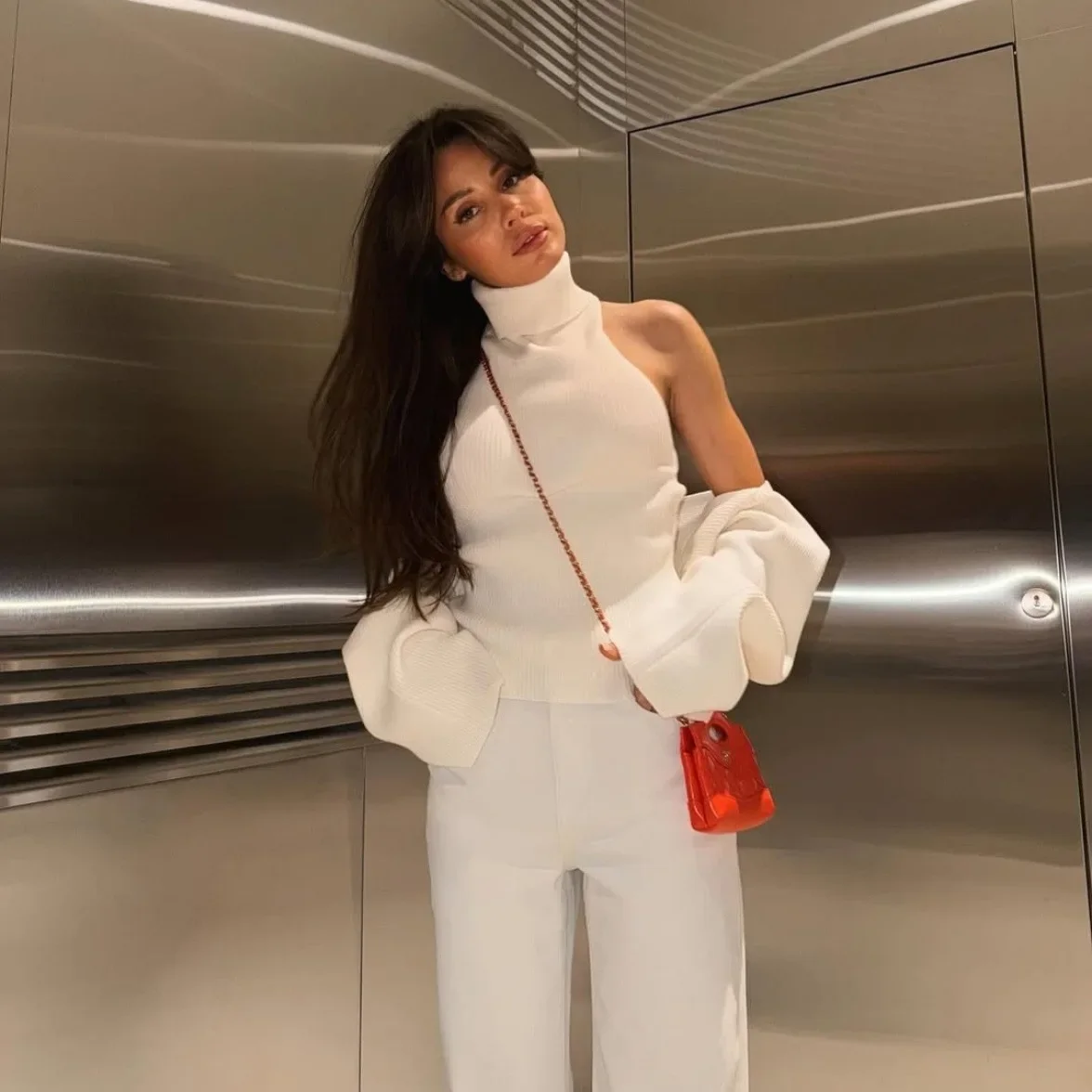 Ensemble deux pièces en maille à col roulé et dos ouvert pour femme, manches longues, élégant, tendance, mode, classique, chic, chaud, ensemble automne-hiver
