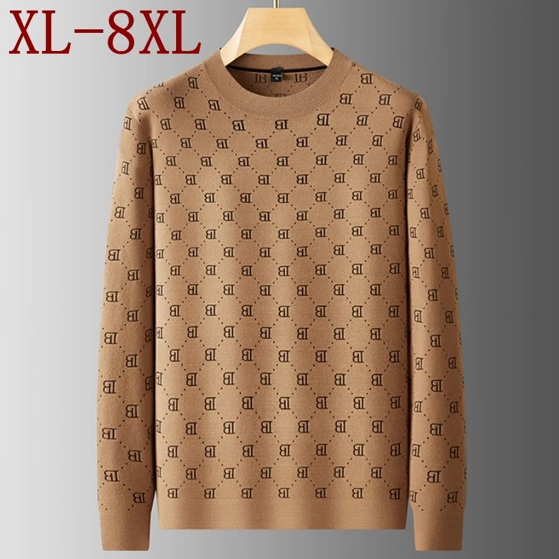 

8XL 7XL 6XL Pull Homme 2025 New Fall Winter High End Luxury Thin Wool Sweater Man Fashion Printed Mens Jumper Soft Warm Pullover
