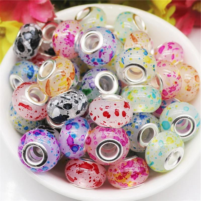 10Pcs Coating Color Flower Art Large Hole European Beads for Bracelet Necklace Hair Beads Jewelry Women Shoelaces Accessories