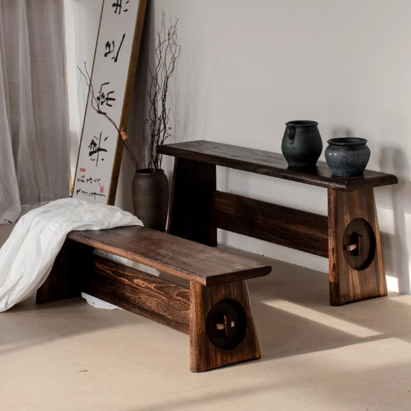to-Solid Wood Bedside Stool Wabi-Sabi Style Entryway Stool for Dining Table or Bedroom Minimalist