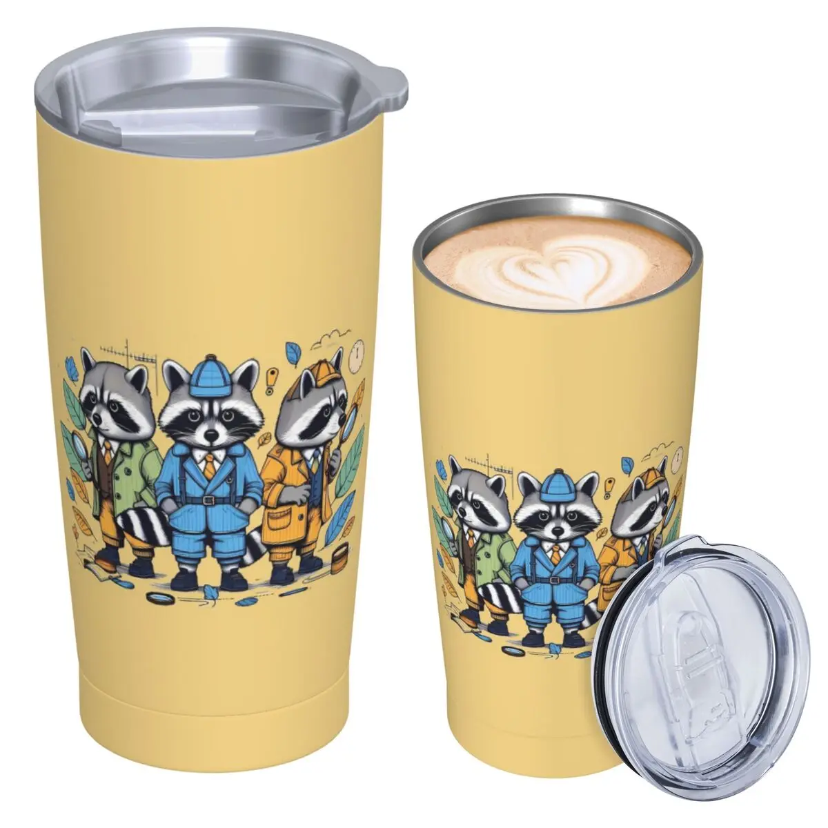 Raccoon Detectives Stainless Steel Tumbler Vacuum Insulated Mug Thermal Cold Cup Straws With Lid 20oz