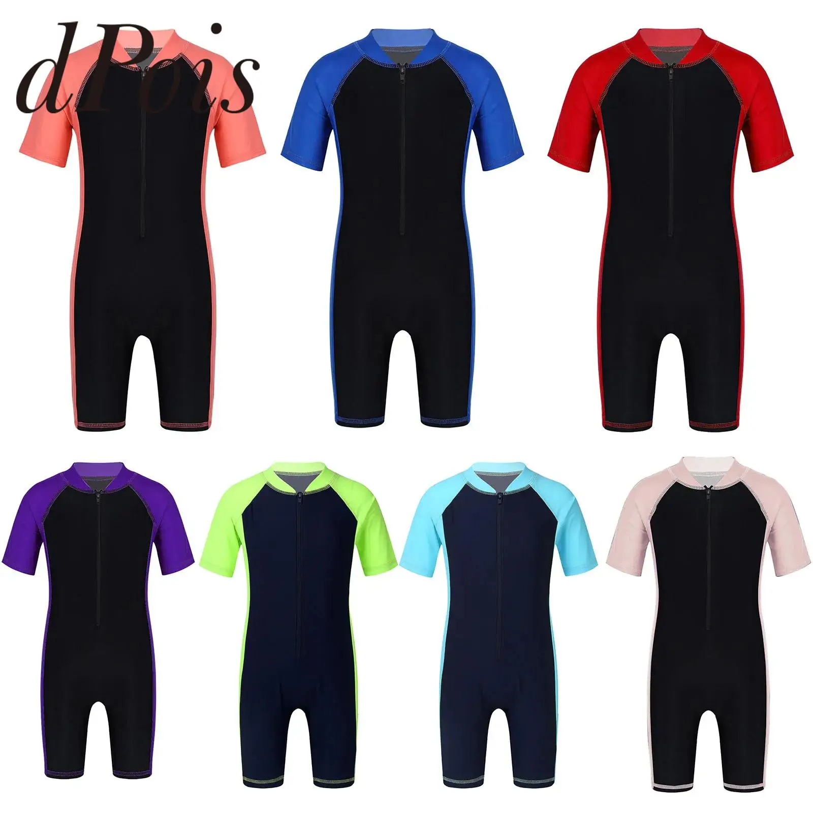 Wetsuits Kids Boys Girls Swimwear Swimsuits Short Sleeves Bodysuit Zippered Shorty Unitard Children's Bathing Suit Wetsuit