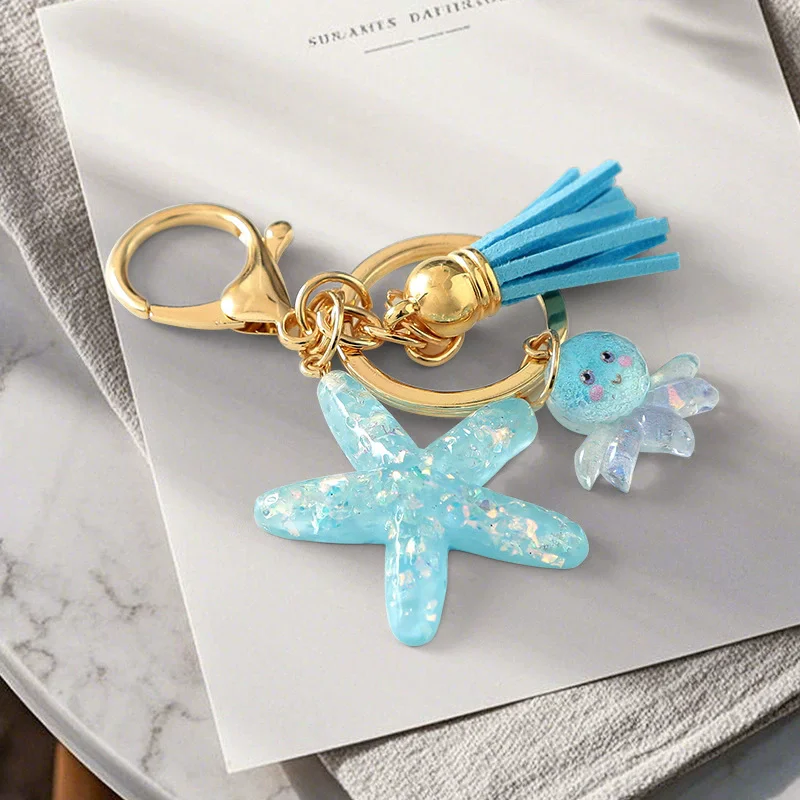 Chic Summer Beach Shell Starfish Keychains Boho Ocean Sea Souvenir Gifts Car Key Holder Handbag Pendant DIY Jewelry