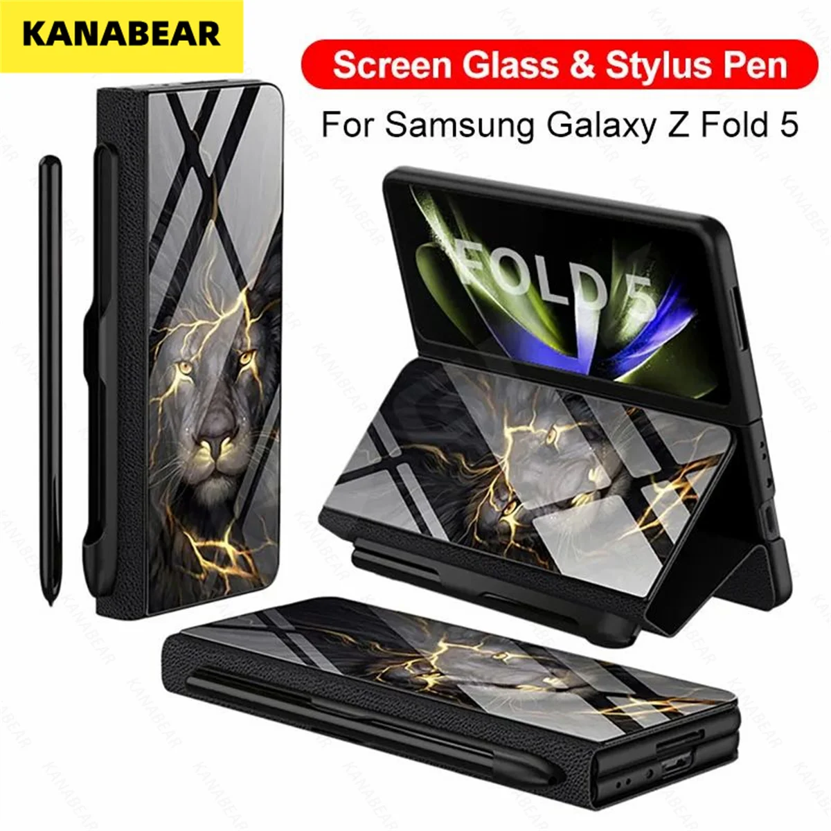 

Painted Glass Pen Slot Case For Samsung Galaxy Z Fold 5 Front Screen Glass Leather Fold Holder Cover For Galaxy Z Fold5 Cases
