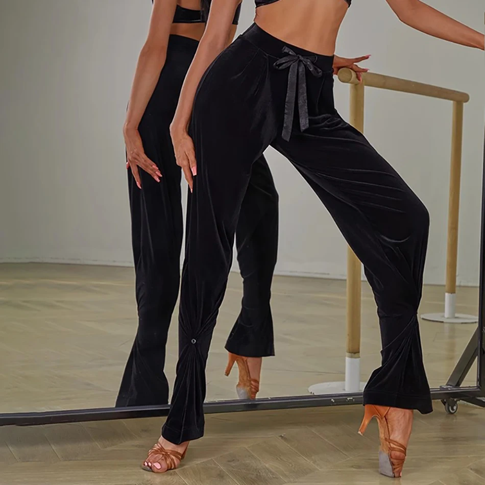 Spodnie z paskiem i wysokim stanem, damska sukienka do tańca latynoamerykańskiego, sukienki do tańca brzucha i tańca współczesnego dla kobiet, NY60 2418