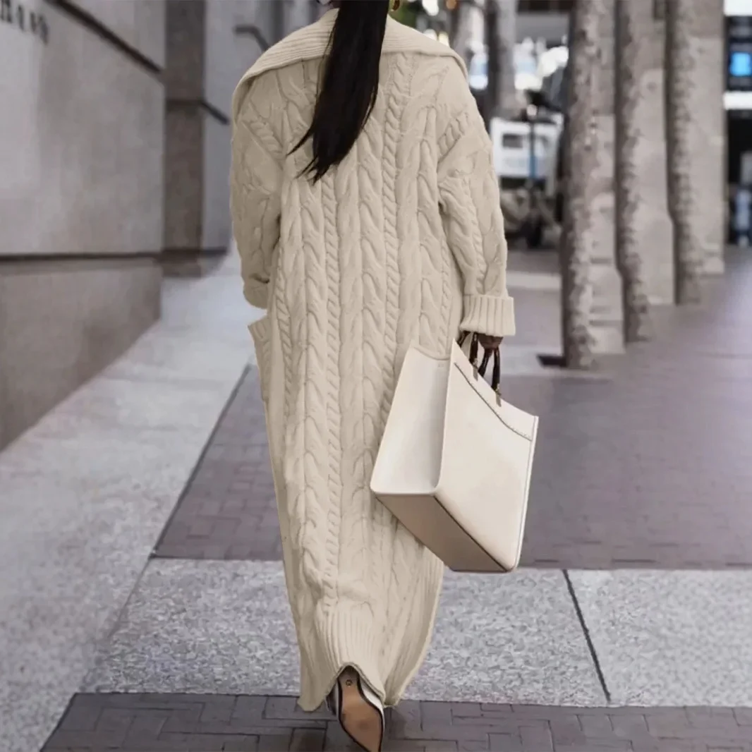 

Thick Twist Large Lapel Long Cardigan Sweater Coat Spring and Autumn Commuter Style Women's Dress