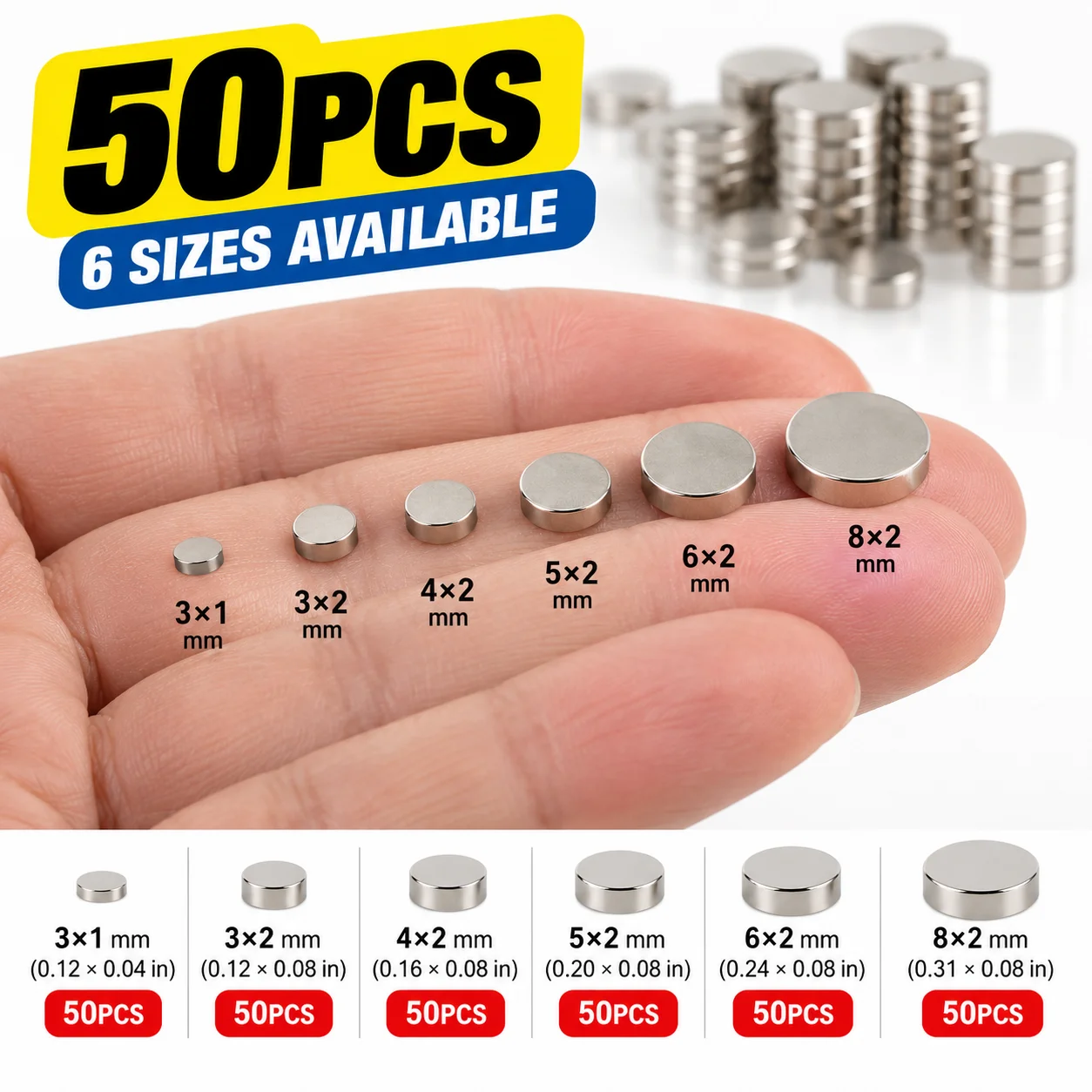 50PCS Mini Round Magnets Small Disc Magnets Multiple Sizes for Fridge Whiteboard Photos Office Home Organization & Projects