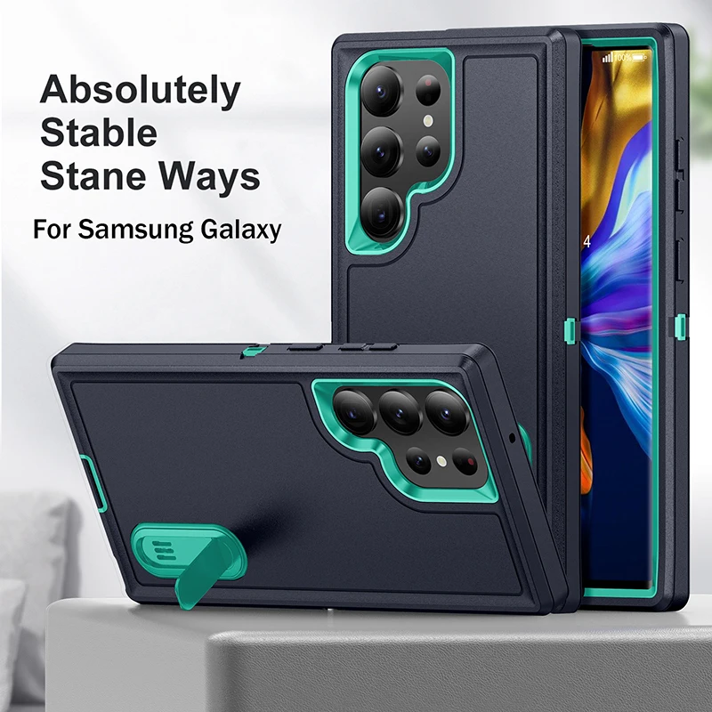 Hidden Foldable Stand Cover For Samsung Galaxy S23 S24 S25 S26 Plus Ultra A17 Heavy Duty Anti-drop Protection Mobile Phone Cover