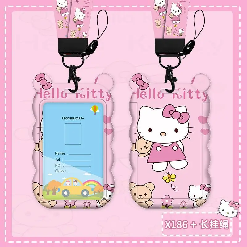 Cute Cartoon Student Hello Kitty Card Set Creative Retractable Bus Card Access Santi-lost Schoolbag Hanging Sanrio Keychain