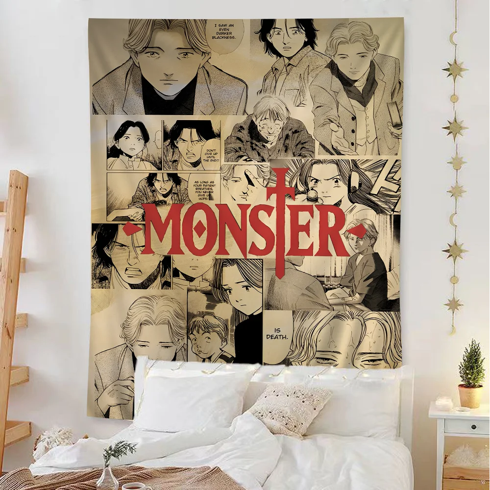 N-Naoki Urasawa S Monster Anime Tapestry Art Printing Bohemian Wall Tapestries Mandala Decor Blanket