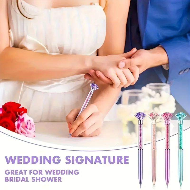 Set mit 5 Diamant-Stiften, elegante Schreibgeräte mit Kristallapplikationen, ideal als Geschenk, für das Büro und für besondere Anlässe. – Detail 4