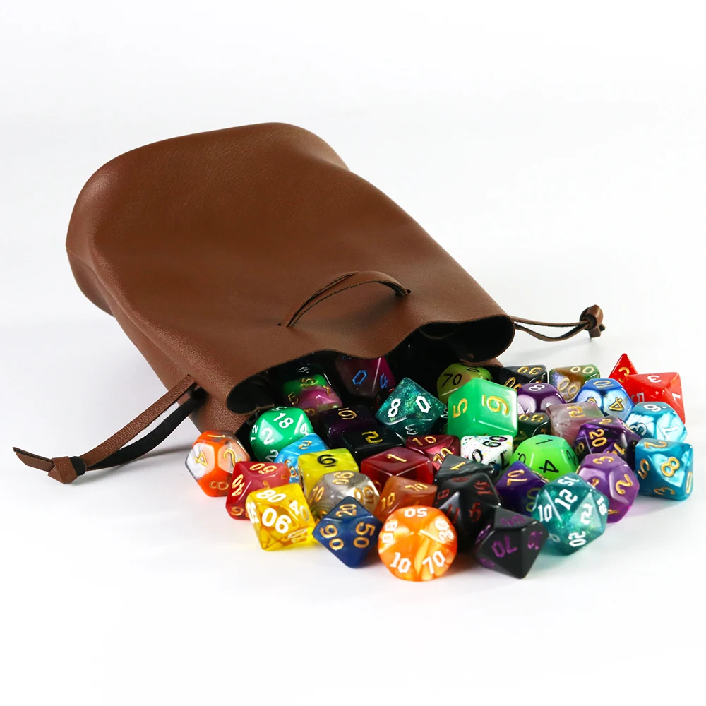 PU Leather Drawstring Dice Pouch for Gift Coin Purse Dice Storage Bags Board Games Accessories