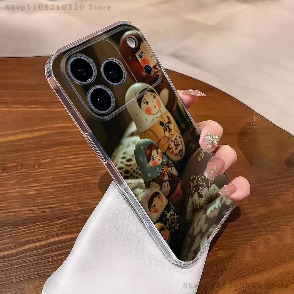 Custodia per telefono Matrioska di arte russa per iPhone 17,16,15,14,13,12,11 Pro,Max,Plus,X,XS,XR,SE4,E Mini Cover morbida trasparente