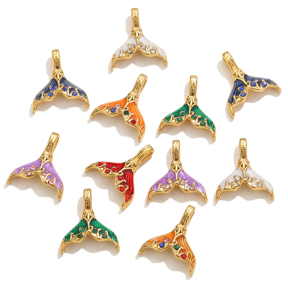 4 قطعة الفولاذ المقاوم للصدأ الذهب حورية البحر الذيل سحر ثلاثية الأبعاد ذيل السمكة قلادة لصنع المجوهرات DIY SeaStyle سحر لإكسسوارات القلادة