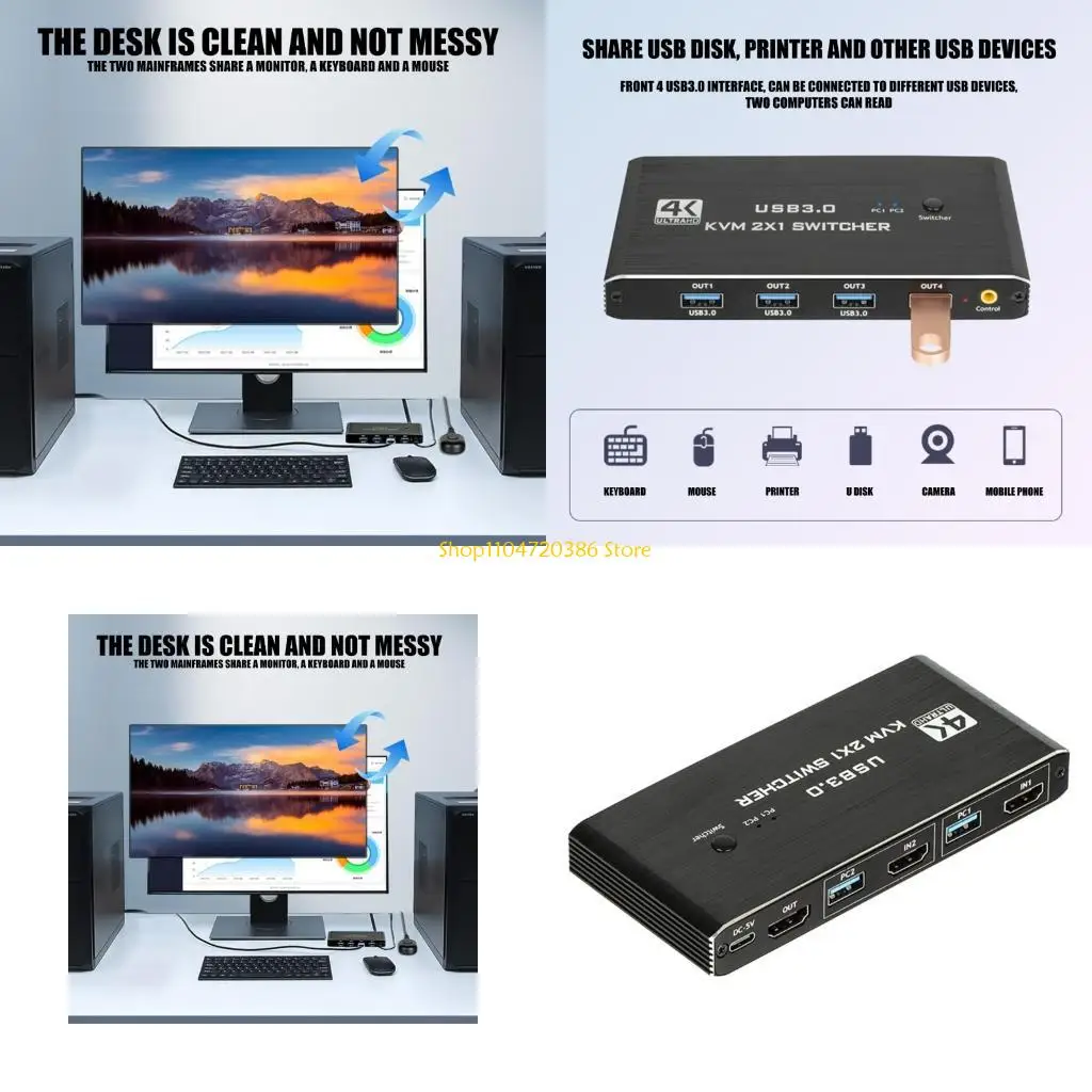 

K0EA KVM Switcher Featuring 4 USB3.0 Port for Connecting Printers Storage Devices Accessible from Both Computers Efficient