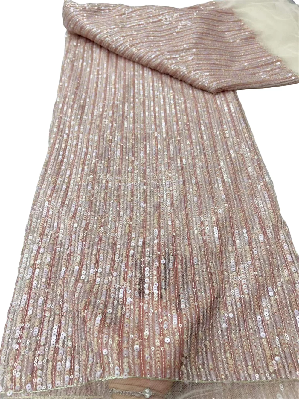 

Африканская полосатая ткань с пайетками и кружевом, высококачественный французский тюль, ткань для нигерийских женских свадебных и вечерних платьев, 5 ярдов