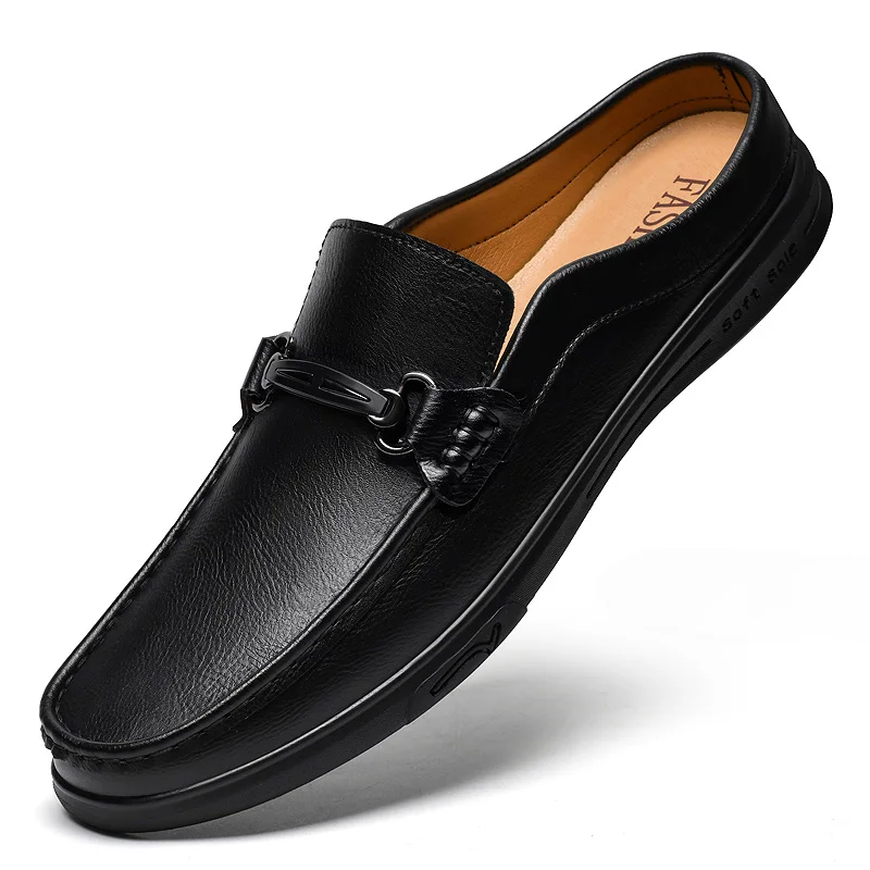 Big Size 49 50 51 Men's Leather Slip-On Mules Loafers Half Shoes Backless Moccasins Casual Driving Shoes Flats Italy Designer