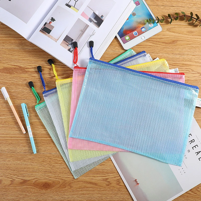 Grade saco com zíper 5/10/15/20 pçs pvc mix cor transparente à prova dwaterproof água armazenamento de documentos estudante papelaria escola material de escritório zyf
