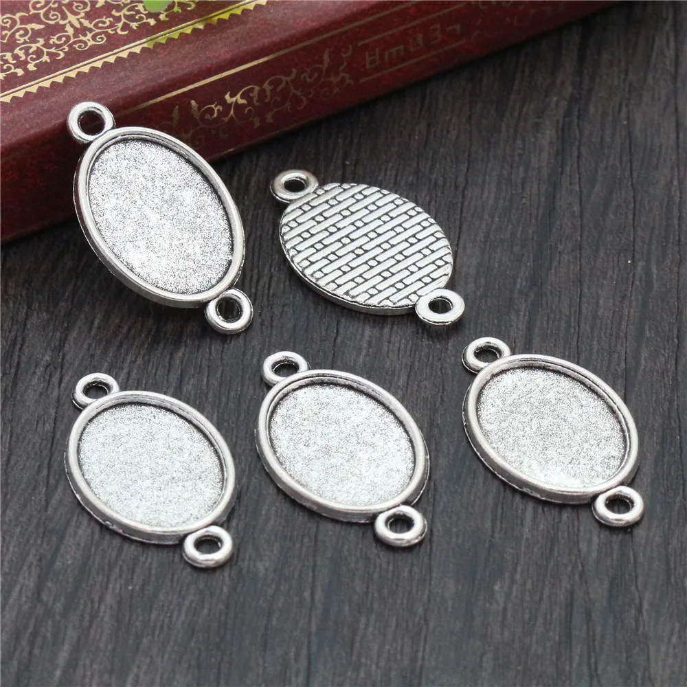 10pcs 13x18mm Inner Size Antique Silver Plated 4 Colors Simple Cameo Cabochon Base Setting Charms Pendant Necklace Findings
