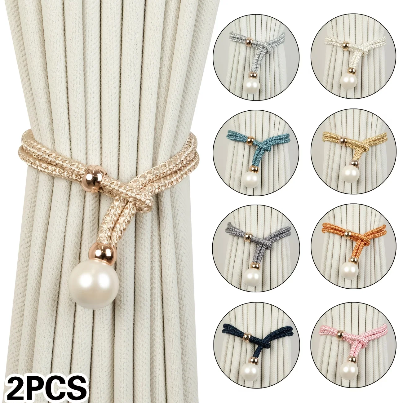 2pcs Pearl Curtain Tiebacks Modern Decorative Holdbacks for Curtain Panels Living Room Bedroom Windows