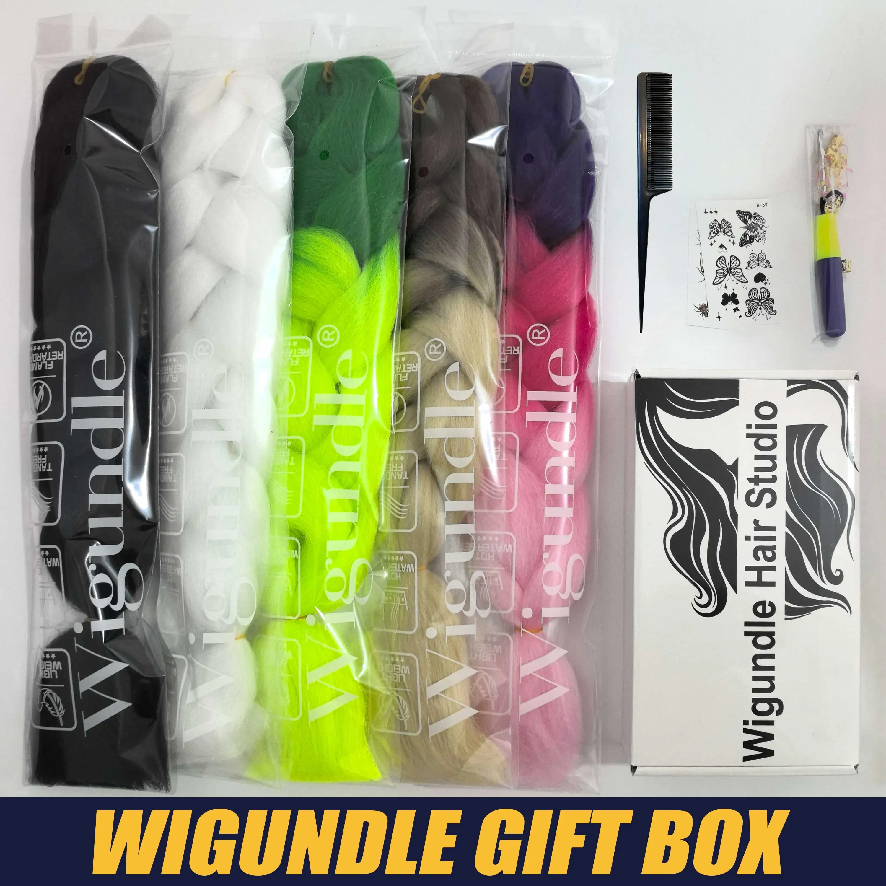 Wigundle Gift Box Jumbo Braiding Hair Pre Stretched Synthetic Kanekalon Crochet Hair Braids Extensions Accessories For Girls