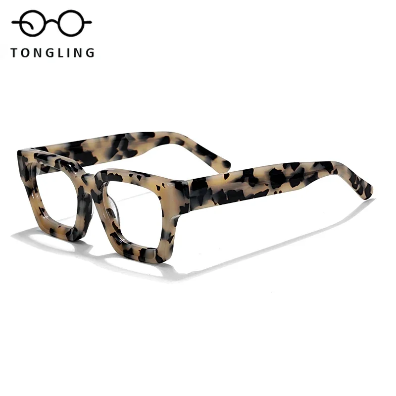 Leopard print fashion 1439 square acetate glasses for men Optical women pure hand-made face display small frames can be carved