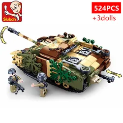 524PCS  Stug III Armored Fighting Vehicle Building Blocks Set Educational Military Troops Toy for Children