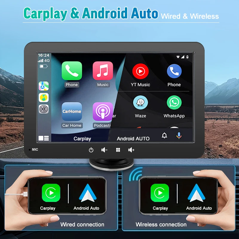 Ahoudy 7inch Car Radio Wireless Carplay Android Auto Multimedia Video Player Car Navigation Car Stereo MP5 Radio Bluetooth AUX