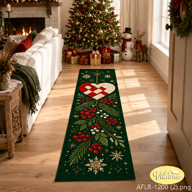 VIKAMA Christmas Cozy Cabin Fire Hallway Runner Anti Slip Absorbent Floor Mat for Nursery Kids Room Festive Home Decor