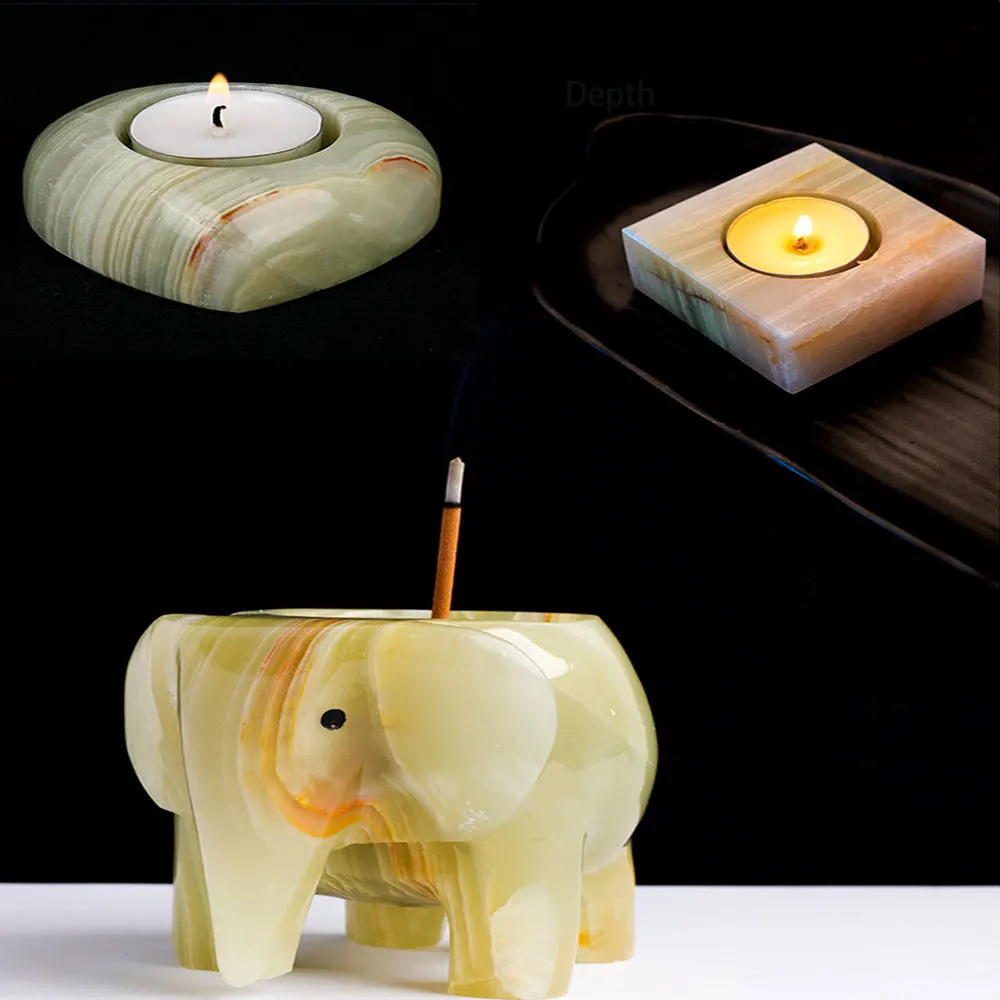 

Многофункциональный подсвечник и подставка для благовоний — из натурального афганского нефрита, с резными узорами в виде слона и сердца на квадратной основе