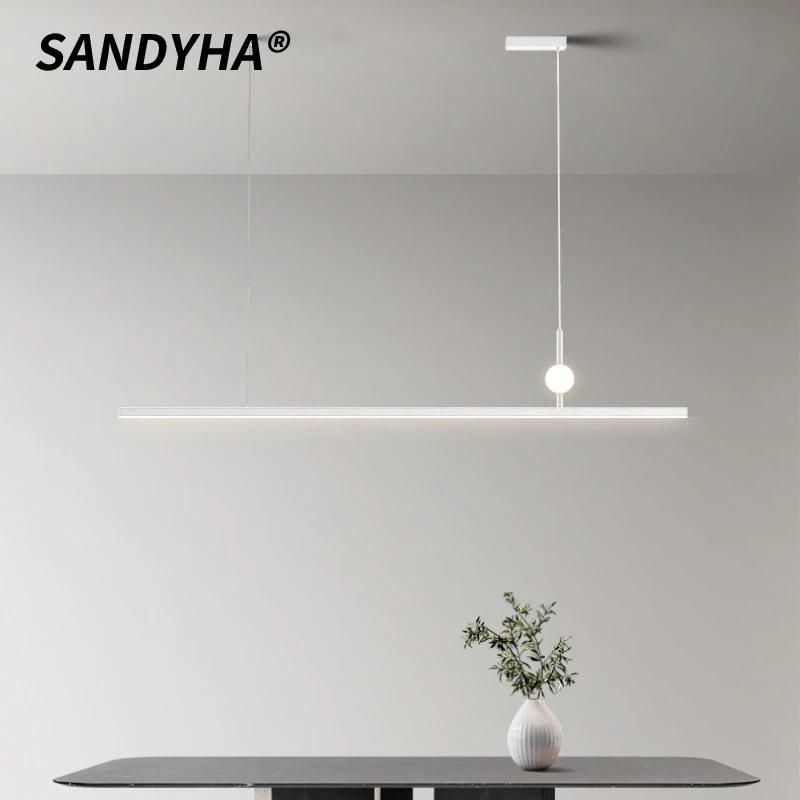 

SANDYHA алюминиевый подвесной светильник в скандинавском стиле, дизайн акриловой полосы, светодиодная люстра, декор для гостиной, светильники для обеденного стола