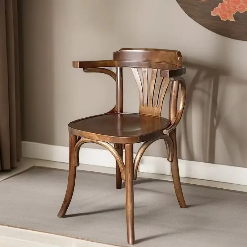 Nordic Solid Wood Home Chair, Retro Rattan Writing Stool, Minimalist Backrest Dining Seat, Luxury Cafe Accent Lounge Bench