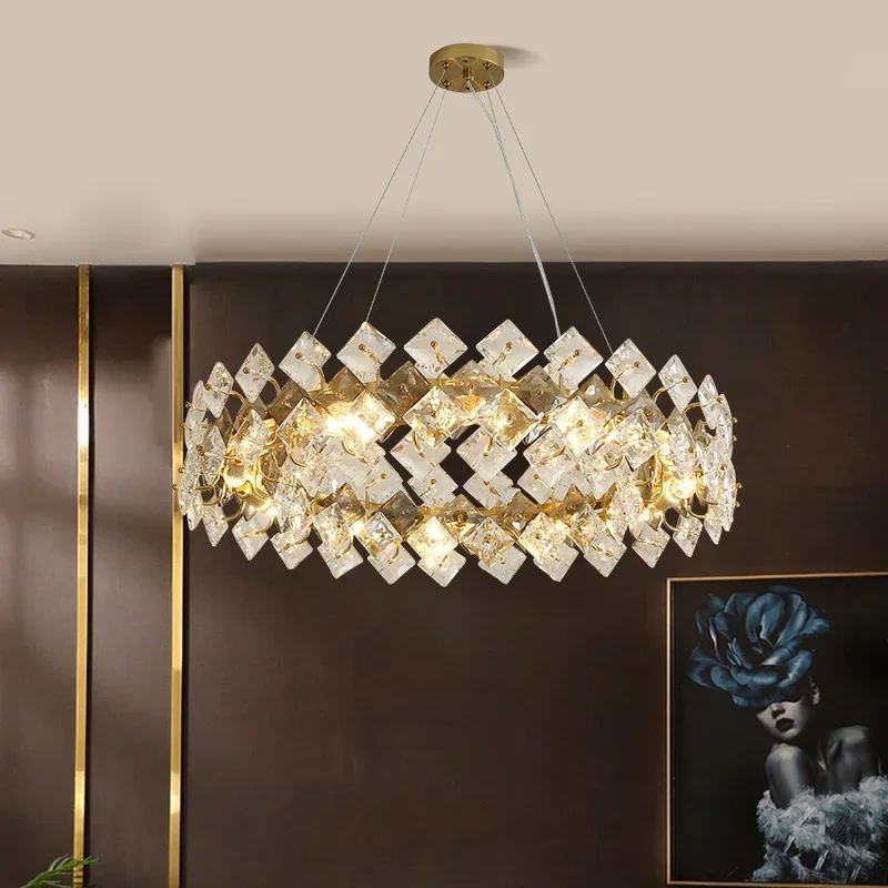 

GHJUYIOL YECTSKILuxury Crystal Chandelier For Rund Dining Room Modern Smoky Gray Crystal Lamp Kitchen Island Cabinet Hanging Lig