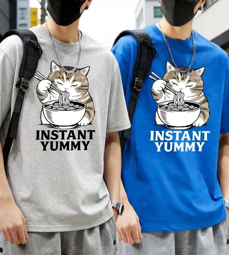 

Мужской летний комплект с принтом «Котята едят вкусную лапшу»: модные хлопковые дышащие футболки с коротким рукавом и свободная спортивная одежда для улицы