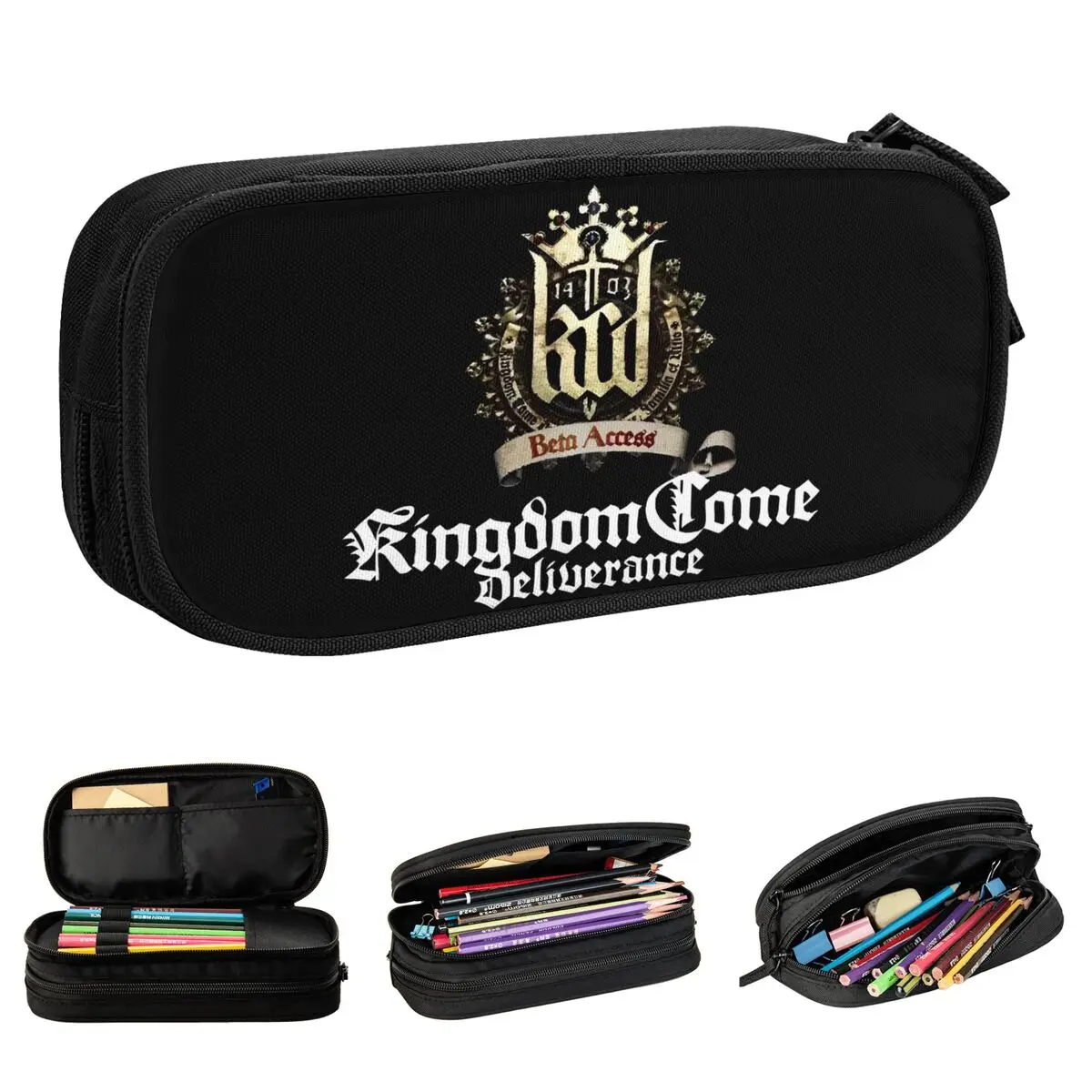 Kingdom Come Deliverance Logo مقلمة لطيفة حقيبة أقلام آر بي جي فتاة صبي سعة كبيرة الطلاب مدرسة سستة قلم رصاص الحقيبة