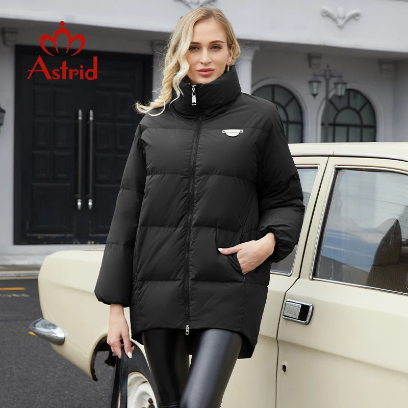 Astrid 2022 winter women\'s jackets Mid-length Coat Hooded Design stand collar parka Female fashion clothing ZR-7574