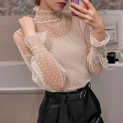 New Transparent Korean Women Flower Lace Blouse Multiple  Colors Female Bottoming Blouses S-2XL Size Cheaper Tops Kawaii T Shirt